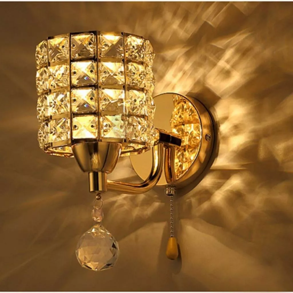 Kit com 2 Arandelas Decorativas de Cristal Luxo Dourado
