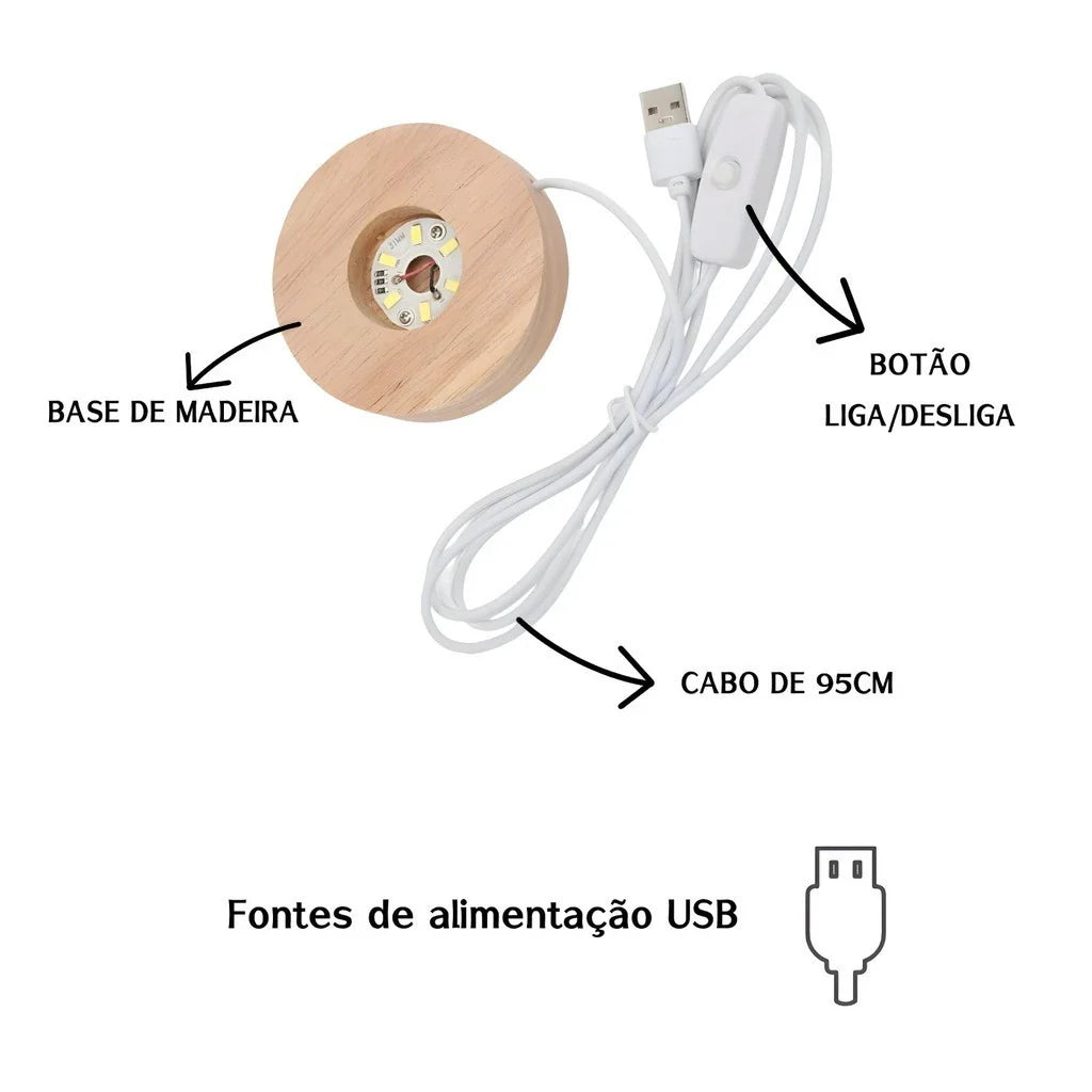 Luminária 3D de Cristal com LED Multicolor